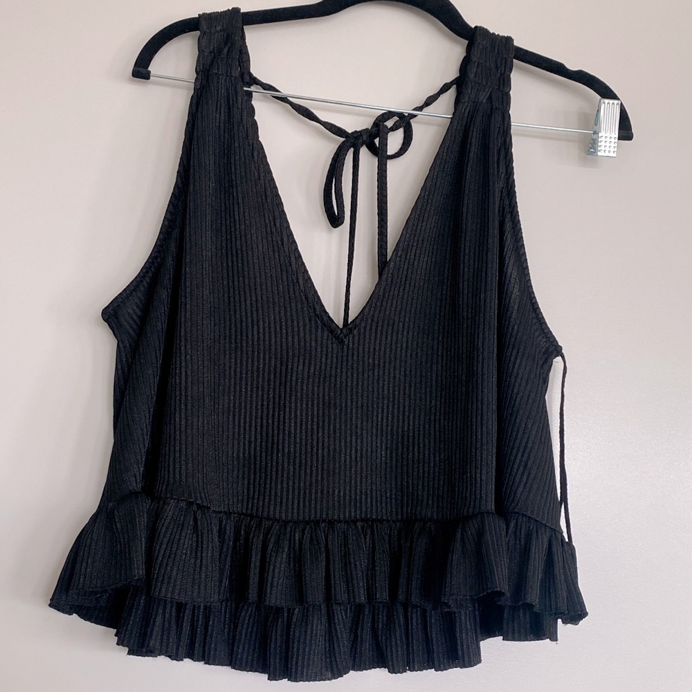 Free People no excuses ribbed ruffle hem tank top black Small NEW NWT